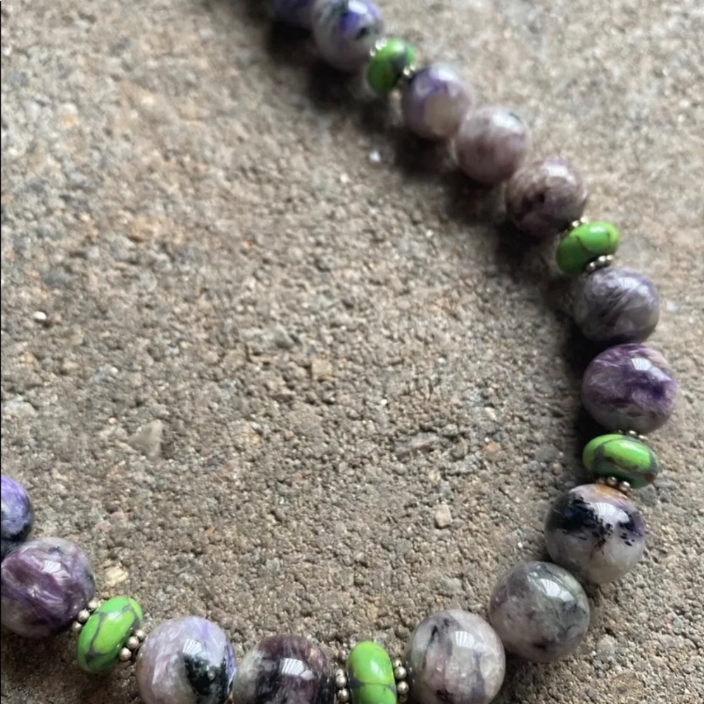 Sterlingsilver Charoite Greenturquoisebeadnecklace - image 5